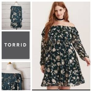 Torrid Chiffon Floral‎ Off Shoulder Skater Dress